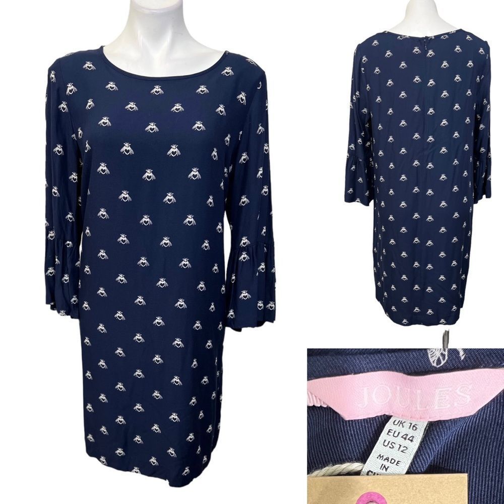 Joules Navy Blue Bee Print Shift Dress